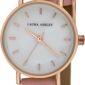 Laura Ashley Women's 34mm Slim MOP Dial Pink Vegan Leather Strap Watch